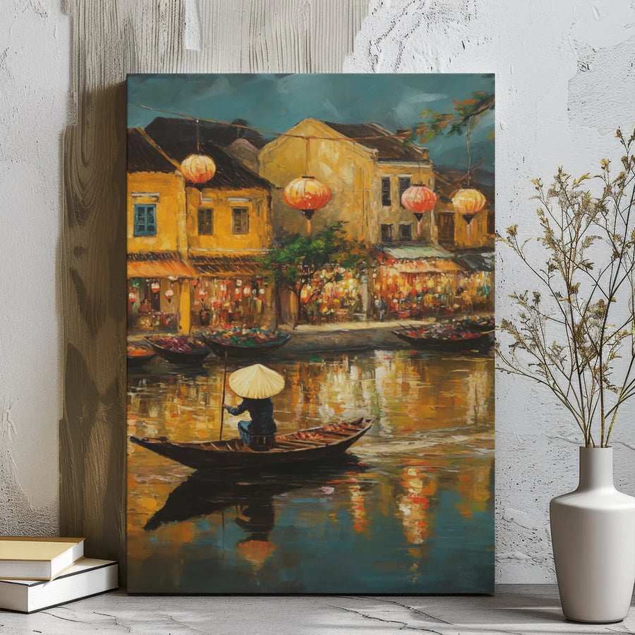 Hoi An Vietnam Canvas Art | Night River Scene With Lanterns | Premium Gallery Wrap Print | Travel Wall Decor For Home Office