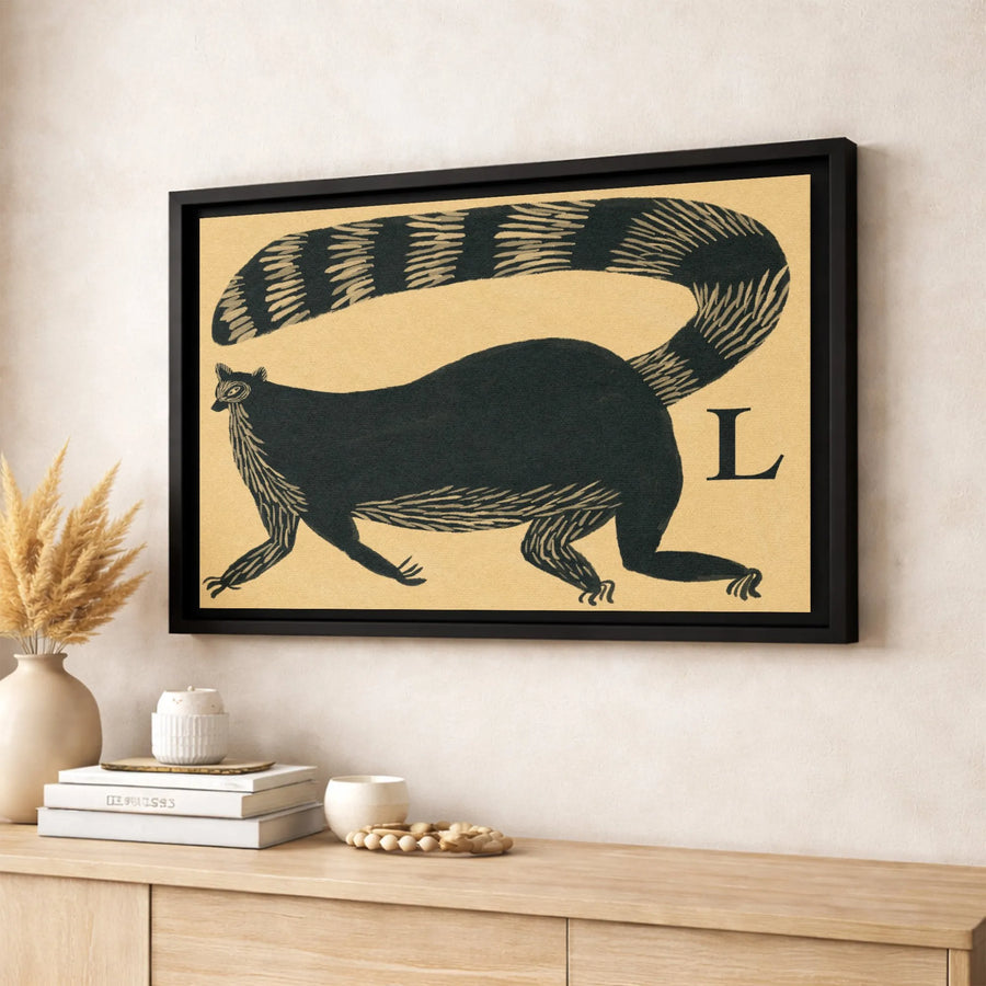 Lemur Alphabet Wall Art | Folk Art Letter L Illustration | Premium 1.25-Inch Gallery Canvas | Nursery Decor & Unique Gift for Kids