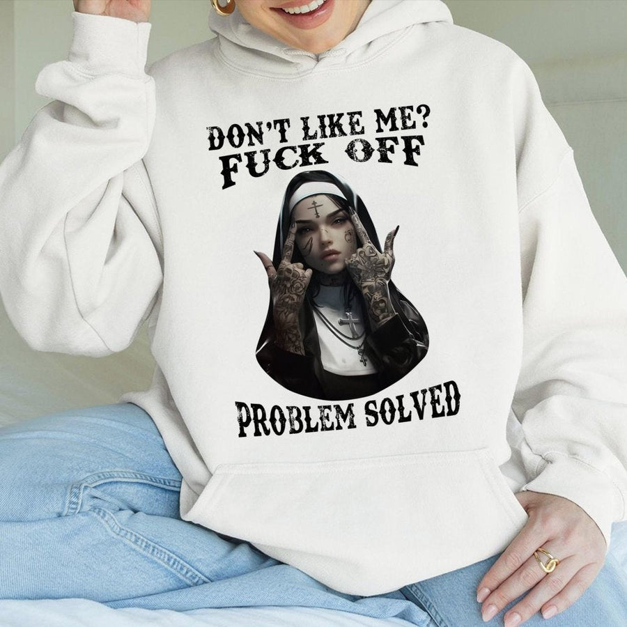 Sassy Tattoo Nun Hoodie | Edgy Graphic Streetwear | Premium Cotton-Blend Pullover | Funny Sarcastic Gift for Women & Men
