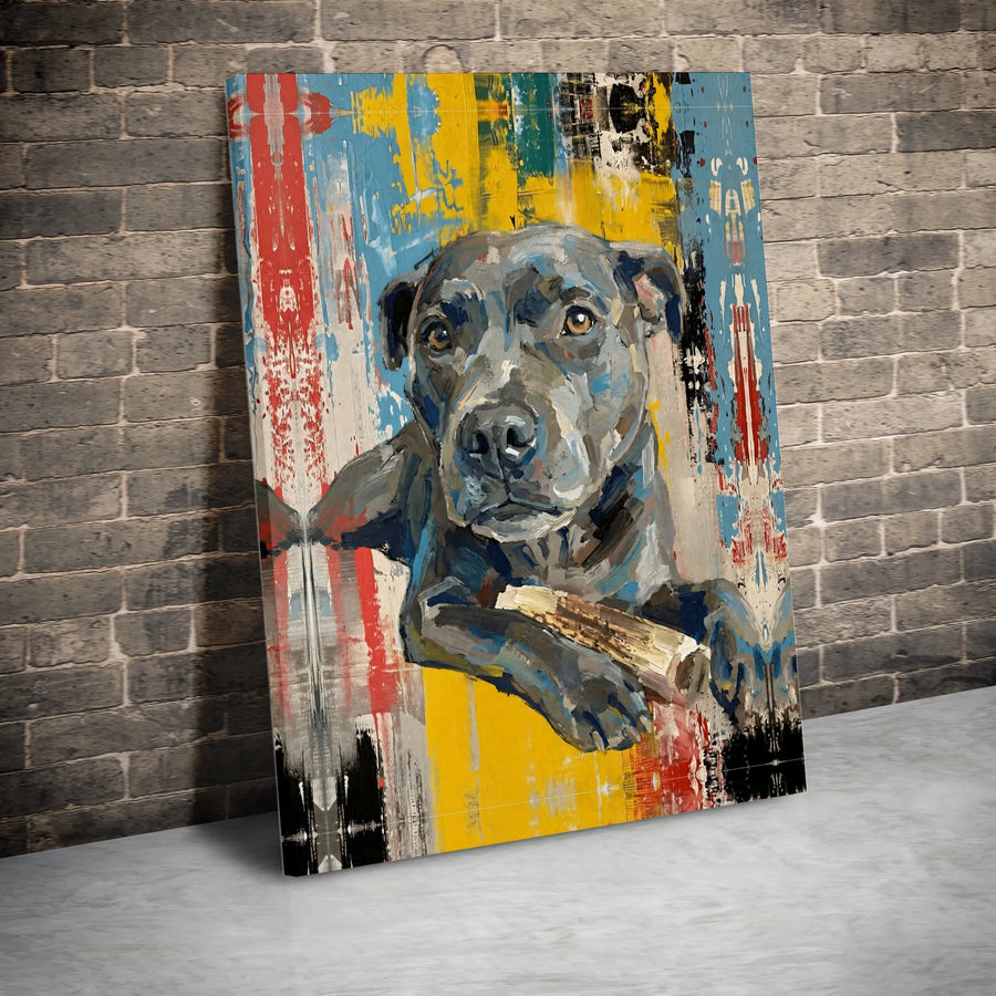 Pit Bull Wall Art Canvas | Abstract Colorful Dog Portrait | 1.25 Inch Premium Gallery Wrap | Modern Home Decor Gift for Dog Lovers