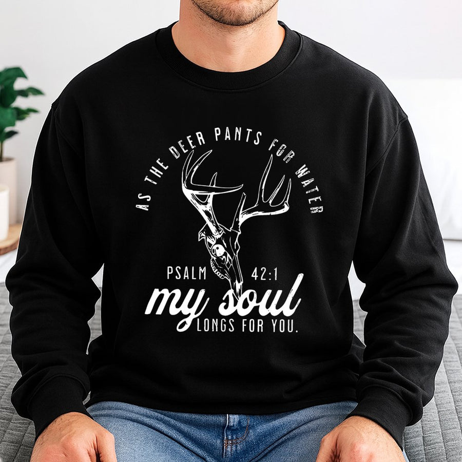 Psalm 42:1 Deer Hunting Sweatshirt | Faith-Based Scripture Design | Cotton-Polyester Premium Blend | Religious Gift For Hunters And Outdoorsmen