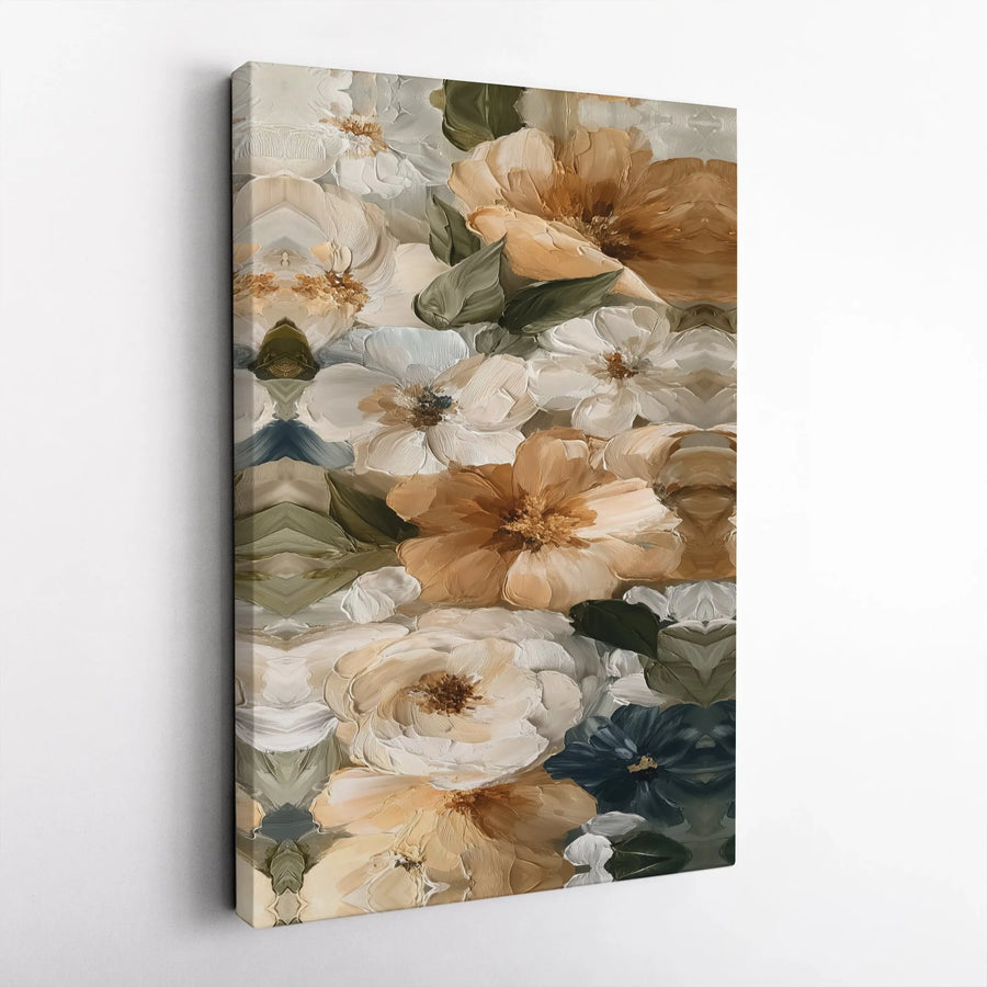 Textured Floral Canvas Wall Art | Vintage Botanical Painting Print | Premium 1.25" Thick Gallery Wrap | Modern Farmhouse Decor Gift