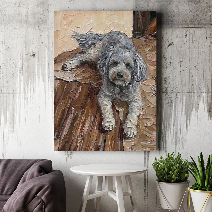Grey Dog Canvas Wall Art | Textured Impasto Style Pet Portrait | Premium Gallery Wrap Canvas | Unique Collector's Gift for Dog Lover