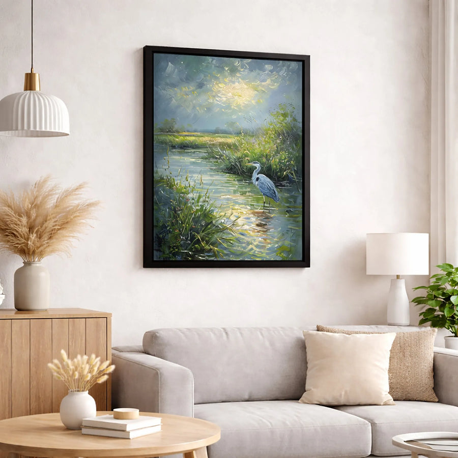 Great Blue Heron Wall Art | Impressionist Marsh Landscape Canvas | Gallery-Quality 1.25" Profile | Nature Lover Home Decor Gift
