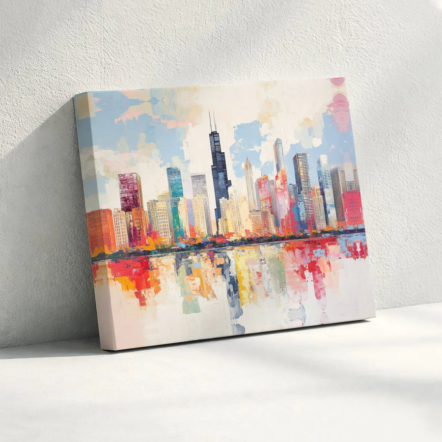 Chicago Skyline Canvas Wall Art | Abstract Cityscape Painting Print | Premium Gallery Wrapped Canvas | Modern Home Decor Gift