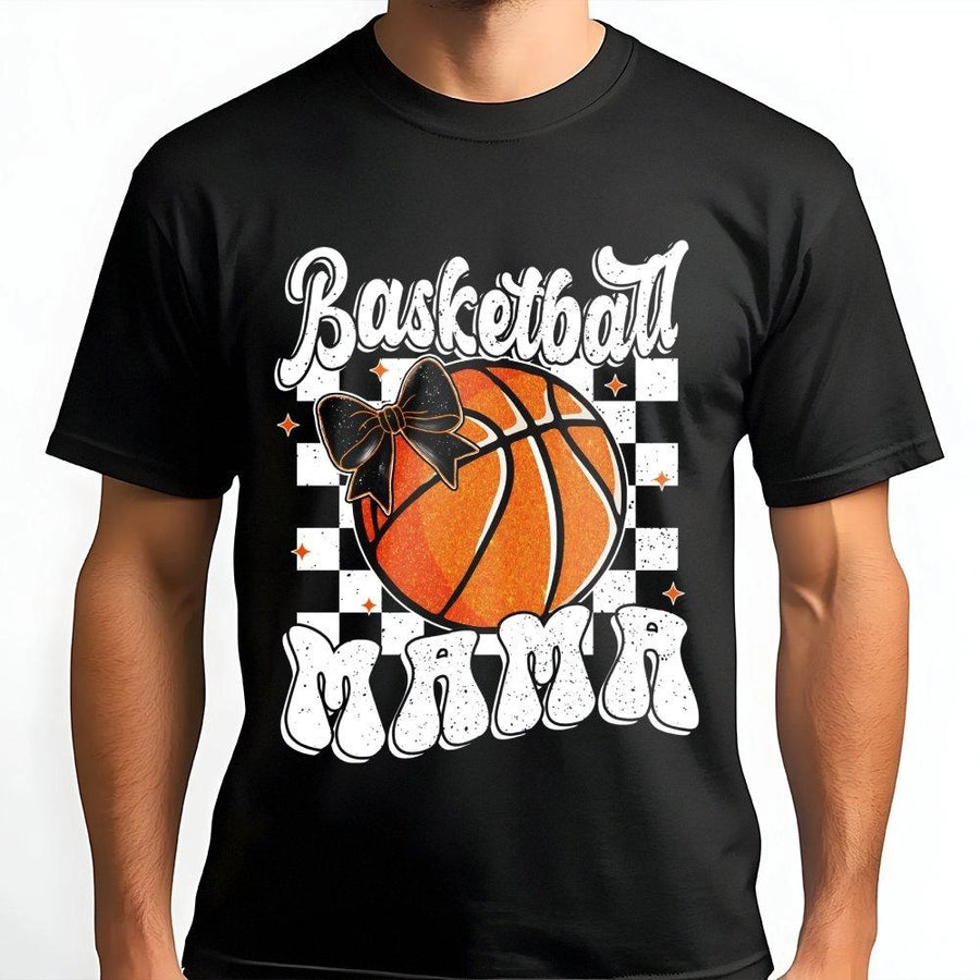 Basketball Mama T-Shirt | Retro Checkerboard Bow Graphic | Premium Soft Cotton | Stylish Game Day Gift for Basketball Moms