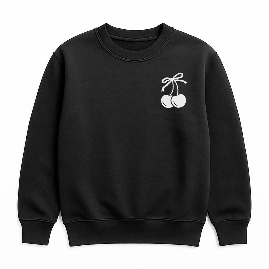 Cherry Bow Sweatshirt | Minimalist Aesthetic Fruit Graphic | Premium Cotton Blend Crewneck | Cute Coquette Style Gift For Her
