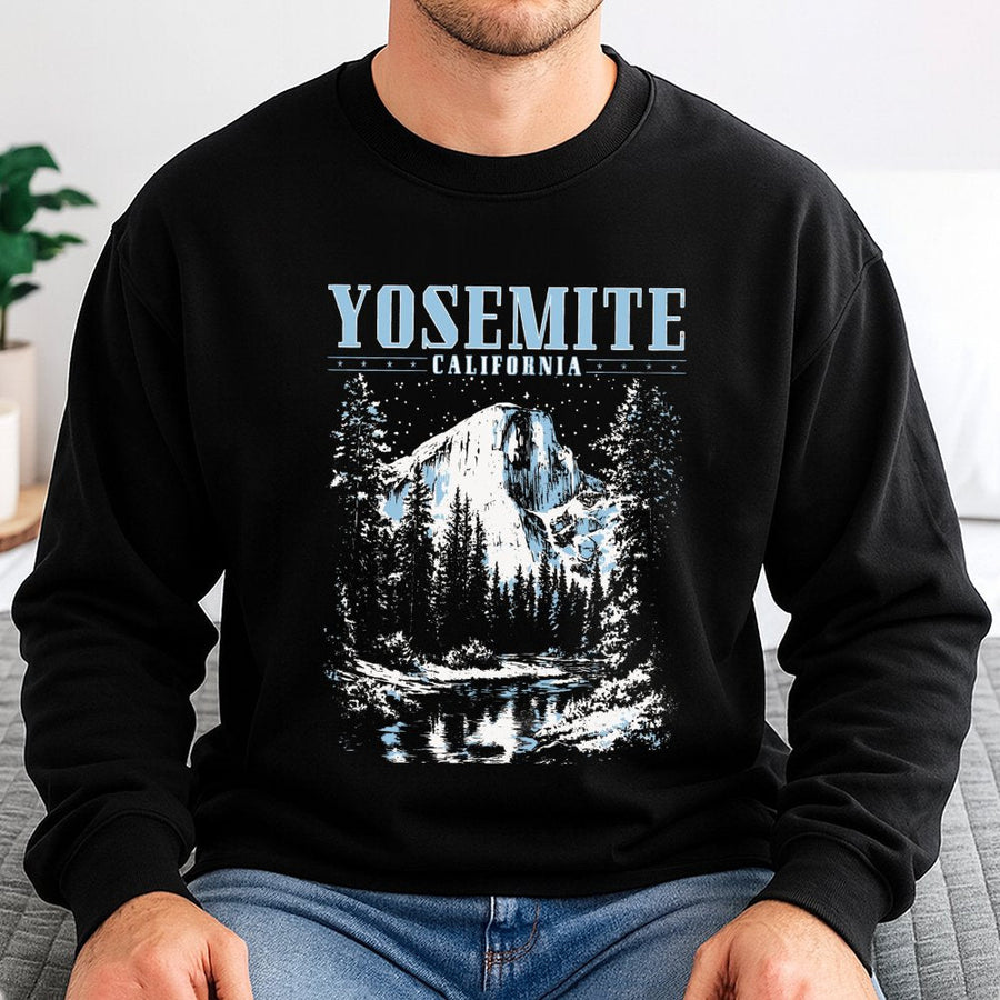 Yosemite National Park Sweatshirt | Vintage Graphic California Hiking Mountain Print | Cotton Blend Crewneck | Nature Lover Gift for Hikers