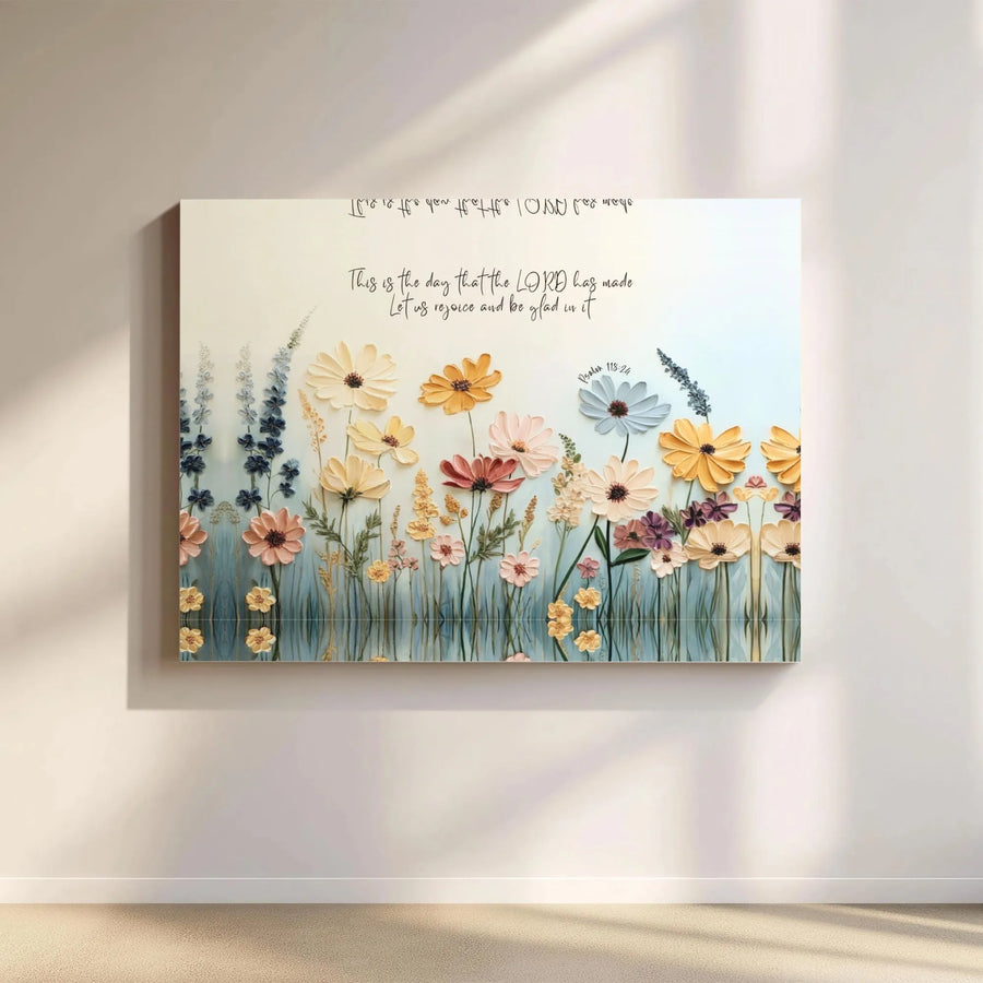 Bible Verse Canvas Wall Art | Psalm 118:24 Textured Floral Print | Premium Gallery Wrapped Canvas | Christian Home Decor Inspirational Gift