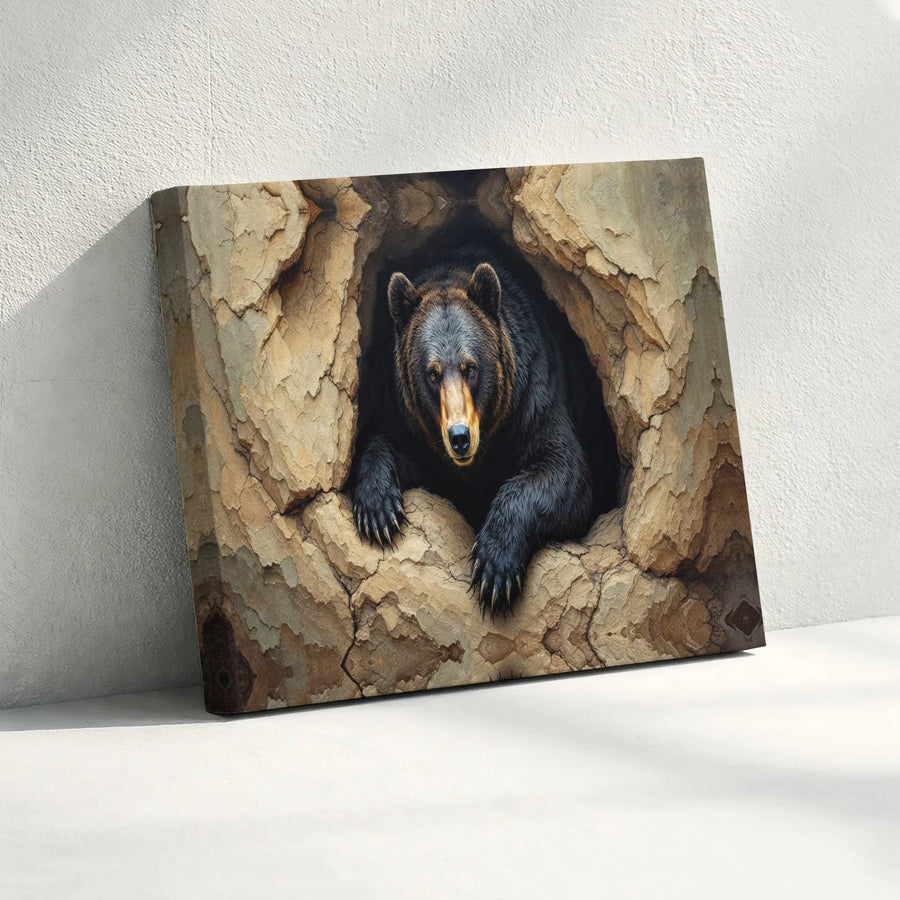 Black Bear Canvas Wall Art | Realistic Wildlife Painting Print | Thick Gallery Wrap Canvas | Rustic Cabin & Lodge Decor Gift