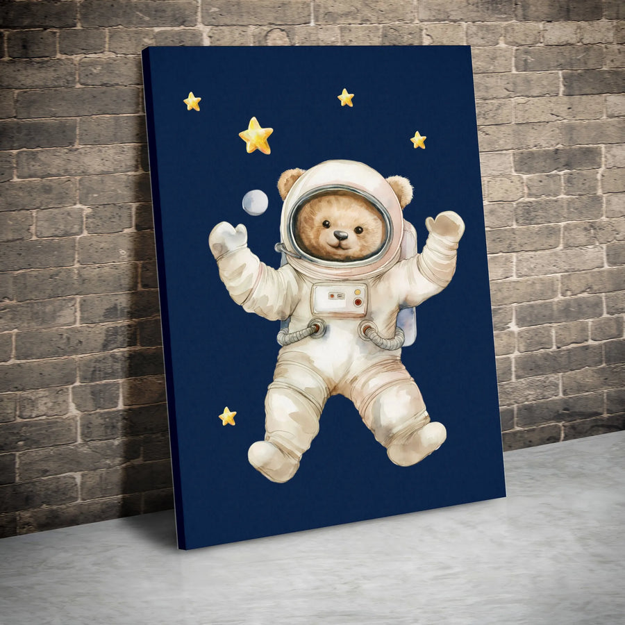 Astronaut Teddy Bear Canvas Print | Watercolor Space Nursery Wall Art | 1.25-Inch Thick Gallery Wrap | Cute Baby Room Decor Gift