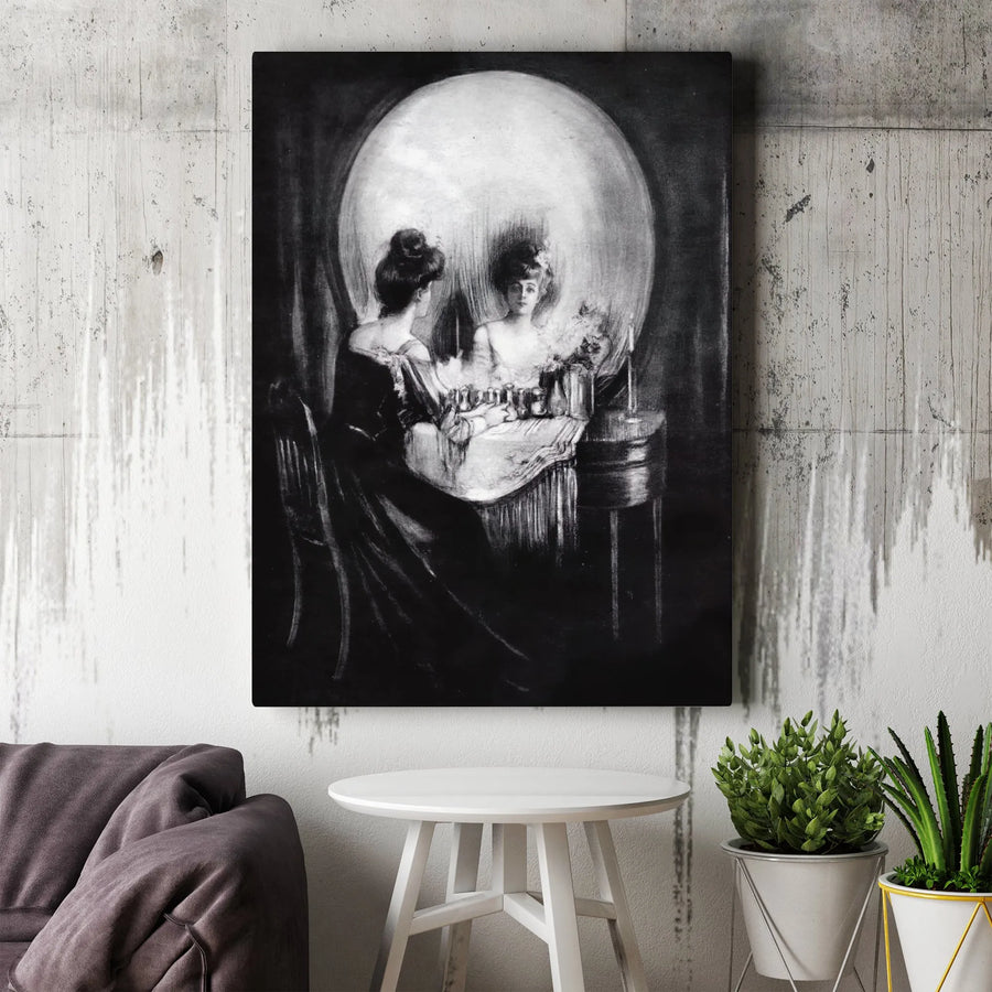 All Is Vanity Optical Illusion Wall Art | Vintage Skull Reflection Canvas Print | 1.25 Inch Gallery Wrap | Gothic Home Decor Gift