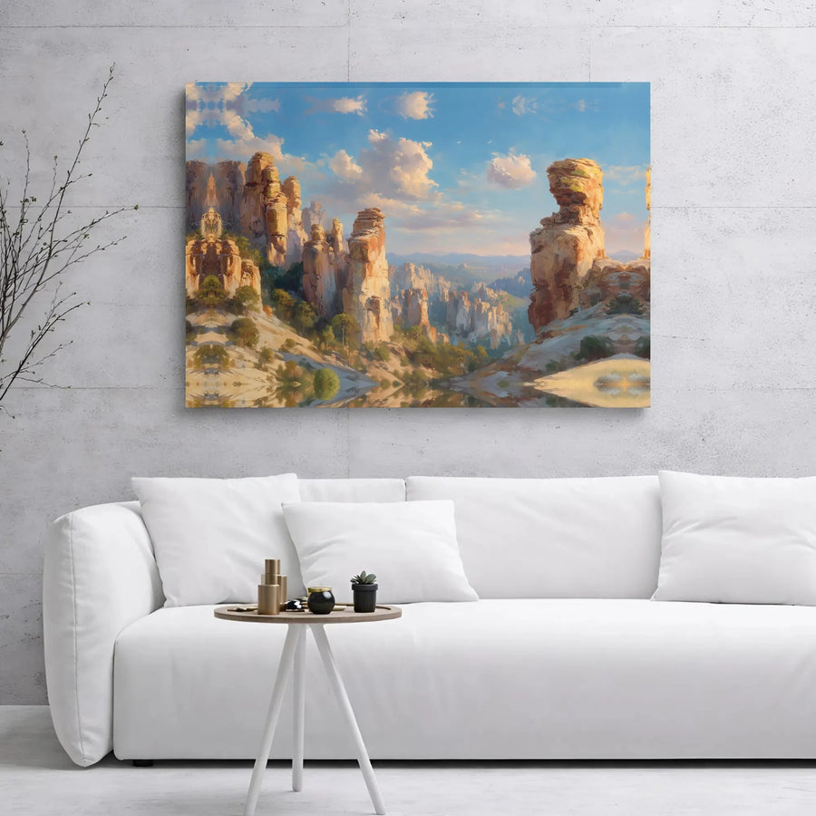 Southwest Canyon Canvas Wall Art | Sunlit Sandstone Rock Formation Landscape | Premium Gallery Wrap Print | Modern Home & Office Decor Gift