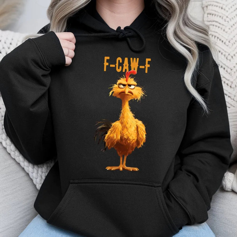 Funny Rooster Hoodie | F-Caw-F Sarcastic Chicken Graphic | Premium Cotton Blend Unisex Sweatshirt | Farm Humor Gift for Him or Her