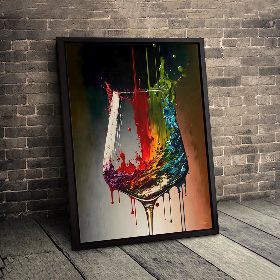 Abstract Wine Glass Canvas Print | Vibrant Paint Splash Art | Premium Gallery Wrapped Decor | Modern Kitchen & Bar Wall Art Gift