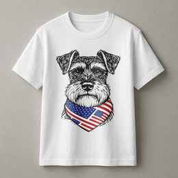 Patriotic Schnauzer T-Shirt | Dog with USA Flag Bandana Graphic | Soft Cotton Unisex Tee | 4th of July Gift for Dog Mom Dad
