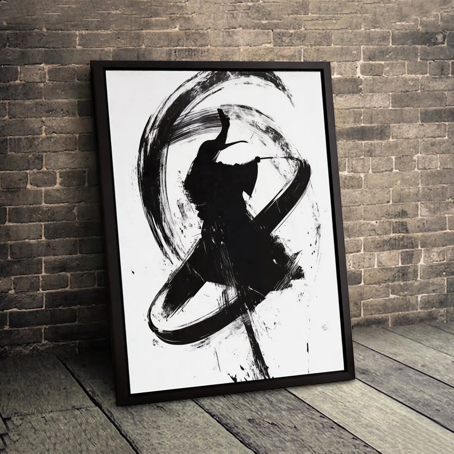Japanese Samurai Canvas Wall Art | Abstract Ink Brushstroke Warrior | Premium Gallery-Wrapped Print | Minimalist Zen Decor for Home Office