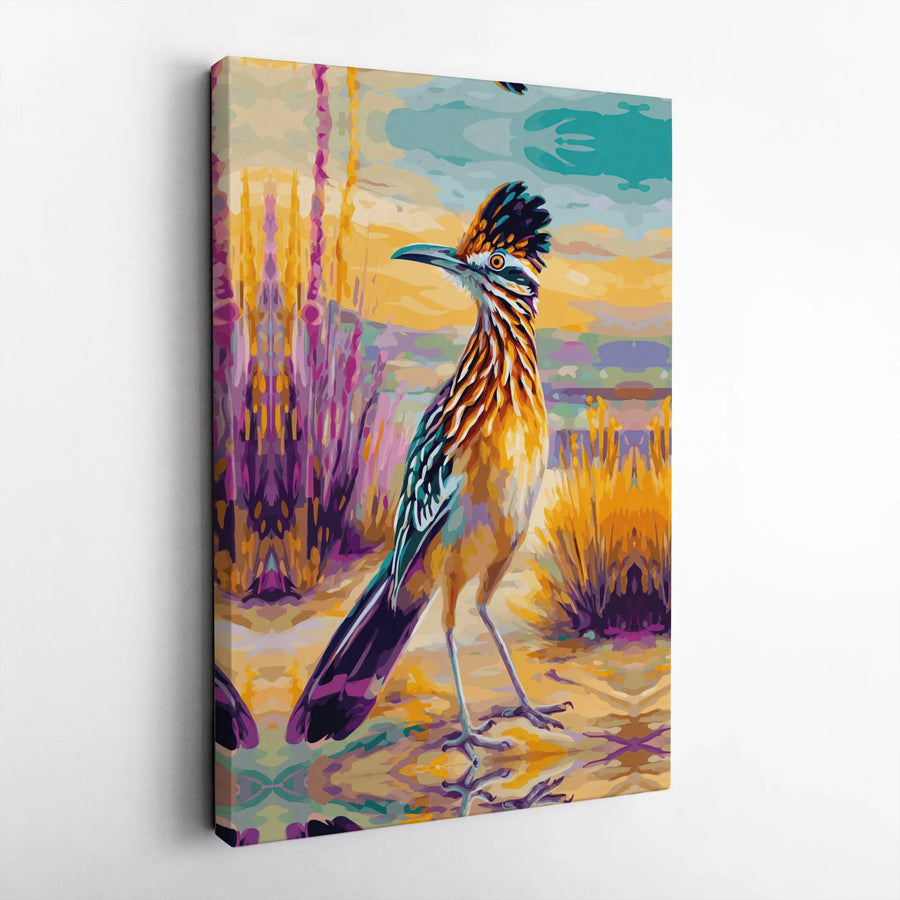 Roadrunner Canvas Wall Art | Vibrant Southwestern Desert Portrait | Premium Gallery-Wrapped Print | Nature Lover Home Decor Gift