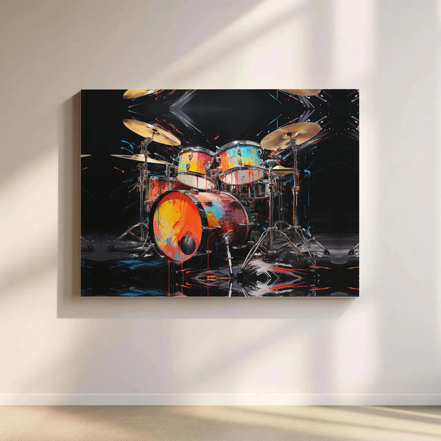 Colorful Drum Kit Wall Art | Abstract Paint Splatter Music Decor | Gallery Wrapped Premium Canvas | Gift for Drummer or Music Lover