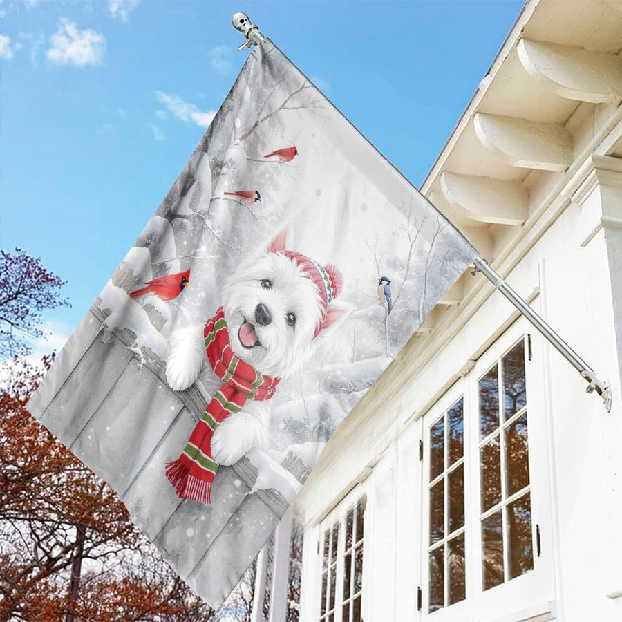 Westie Dog Garden Flag | Winter Cardinal Snow Scene | Premium Polyester Weather-Resistant Decor | Christmas Holiday Yard Garden Banner Gift