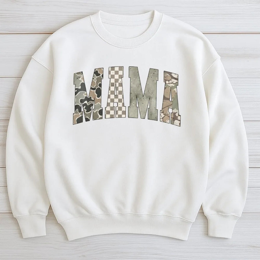 Mama Camo Sweatshirt | Western Mixed Camo Print Pullover | Soft Cotton Blend | Gift for Hunting Mom