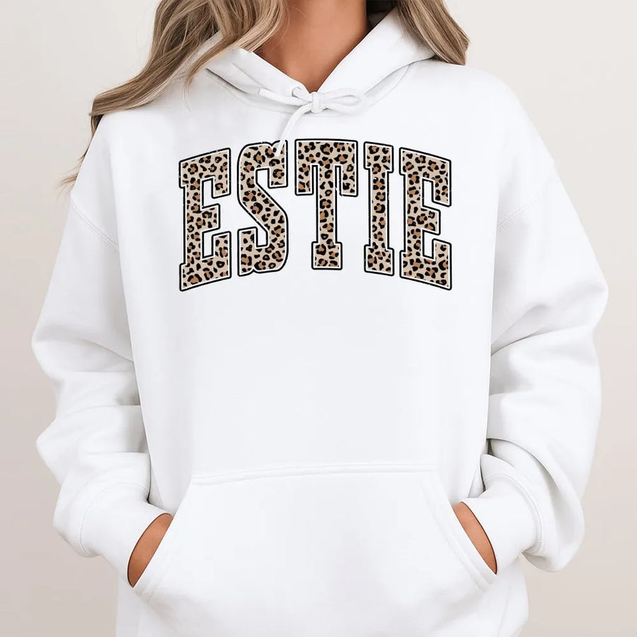 Esthetician Hoodie | Leopard Print Estie Graphic | Premium Cotton Blend Sweatshirt | Gift for Skincare Lover and Beauty School Grad