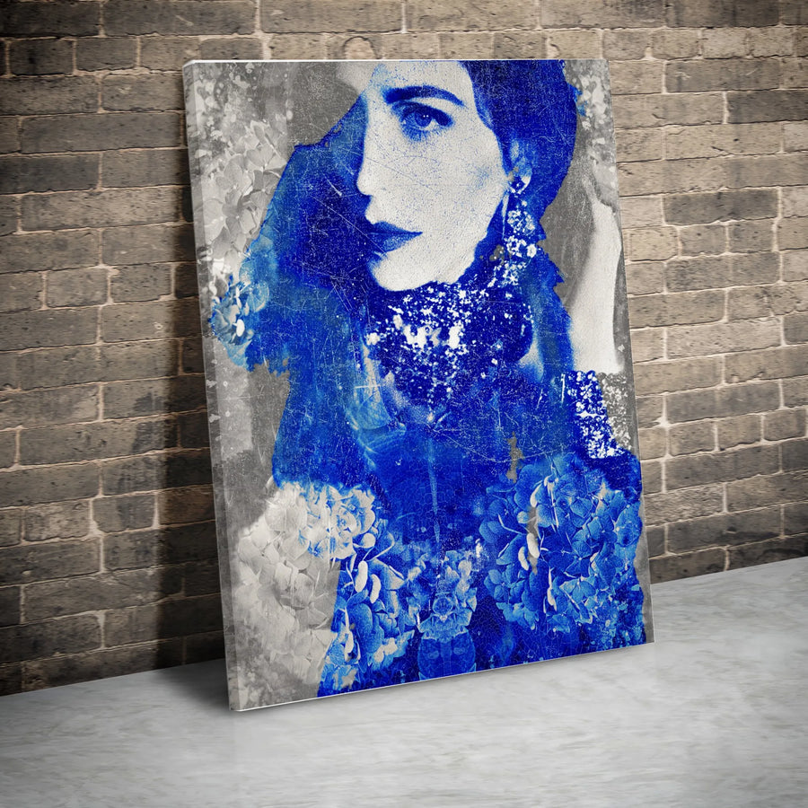 Abstract Woman Portrait Canvas Print | Blue Gaze Floral Collage Art | Premium 1.25" Thick Gallery Canvas | Modern Living Room Decor Gift