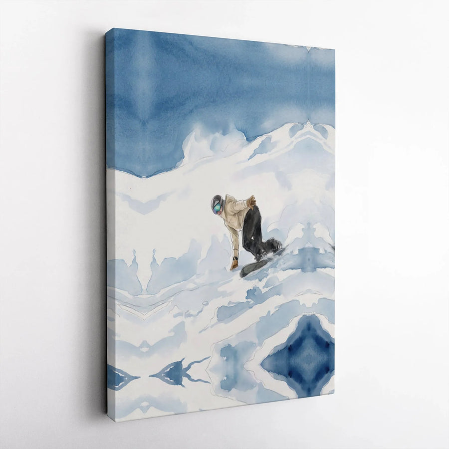 Snowboarder Wall Art | Watercolor Snowy Mountain Landscape | Premium 1.25-Inch Gallery Wrapped Canvas | Winter Sports Decor Gift for Skier