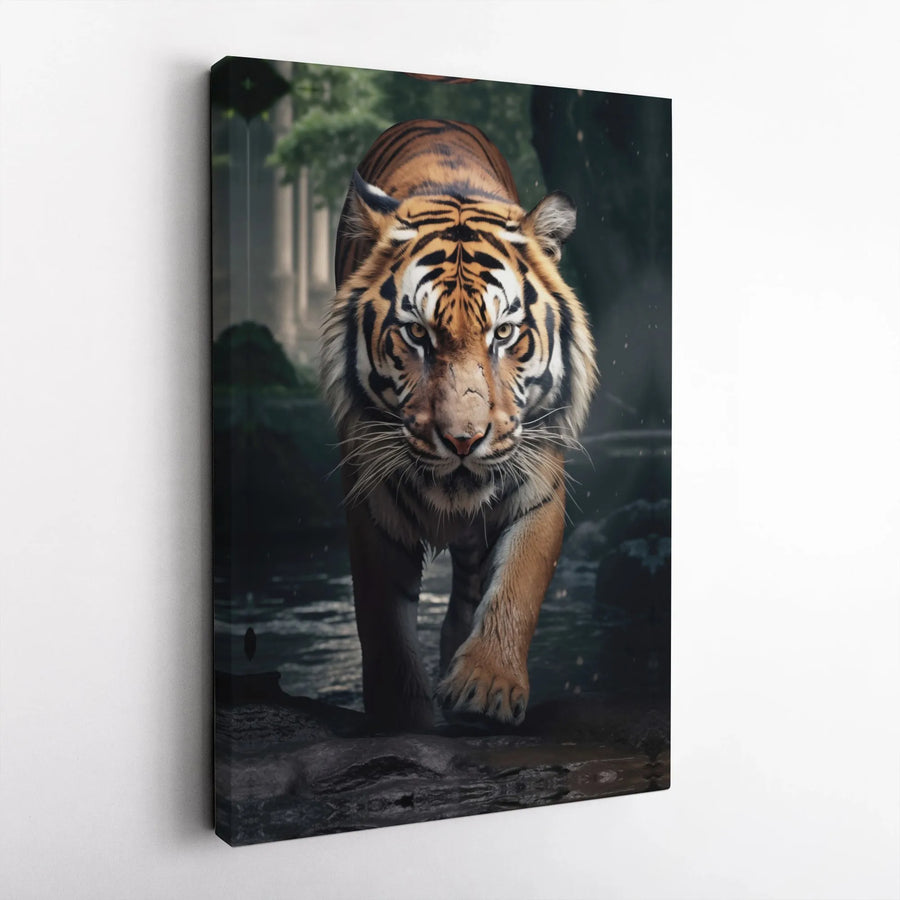 Tiger Canvas Wall Art | Fierce Jungle Predator Portrait | Premium 1.25" Gallery Wrap | Wildlife Home Office Decor Gift