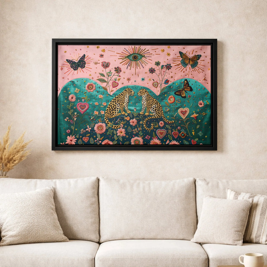 Leopard Wall Art Canvas | Bohemian Botanical Butterfly Print | Gallery Quality 1.25 Inch Wrap | Eclectic Maximalist Home Decor Gift