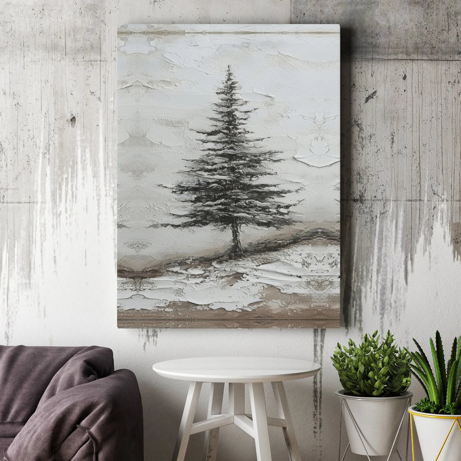 Textured Pine Tree Canvas Wall Art | Minimalist Impasto Style Forest Art | Premium Thick Gallery Wrap Canvas | Modern Farmhouse Decor Gift