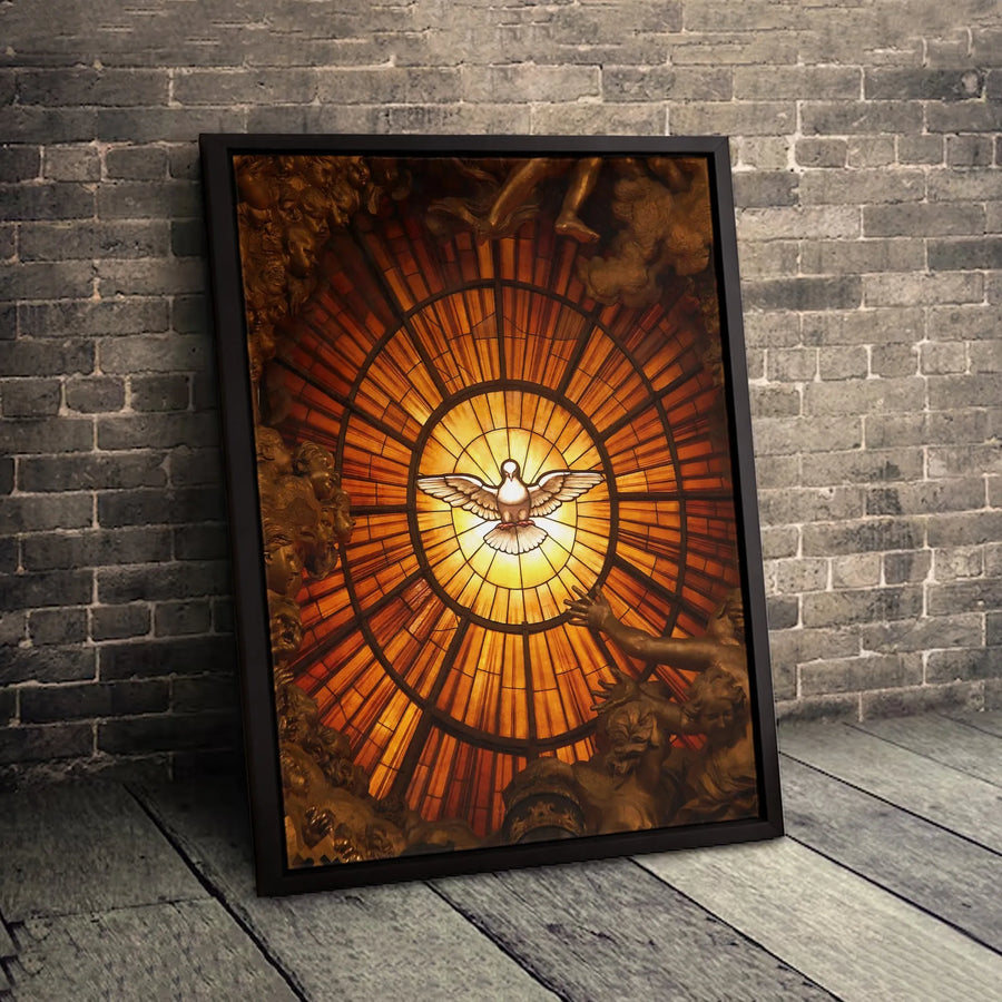 Holy Spirit Dove Canvas Wall Art | Bernini Stained Glass Cathedral Style | Premium 1.25-Inch Gallery Wrap | Spiritual Home Decor Gift