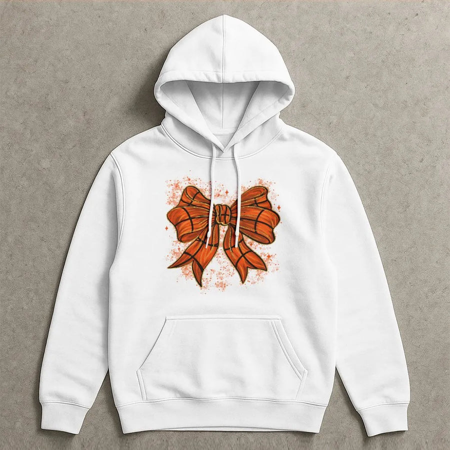 Basketball Bow Hoodie | Coquette Sport Aesthetic Graphic | Soft Cotton-Poly Blend | Cute Game Day Gift For Basketball Mom Or Fan