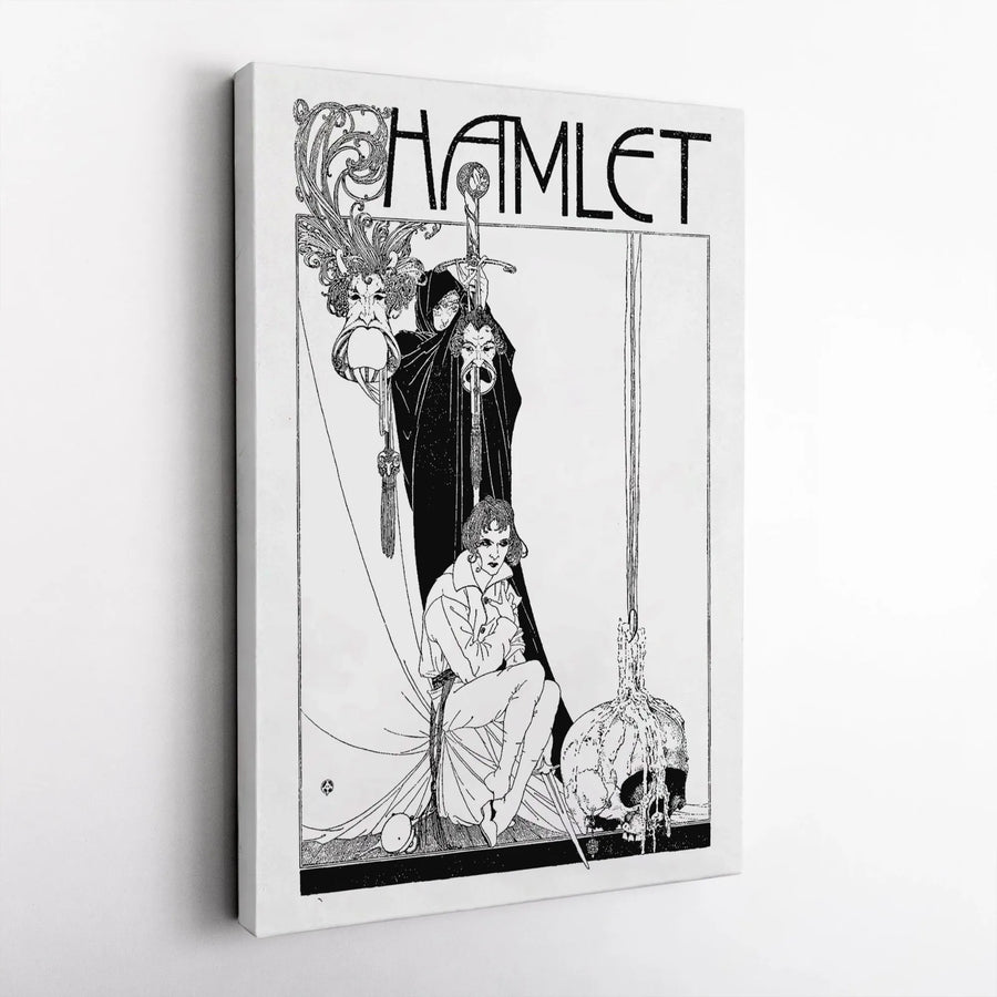 Hamlet Art Nouveau Canvas Print | Shakespeare Skull & Sword Illustration | Premium Gallery Wrapped Wall Art | Literary Gift for Book Lovers