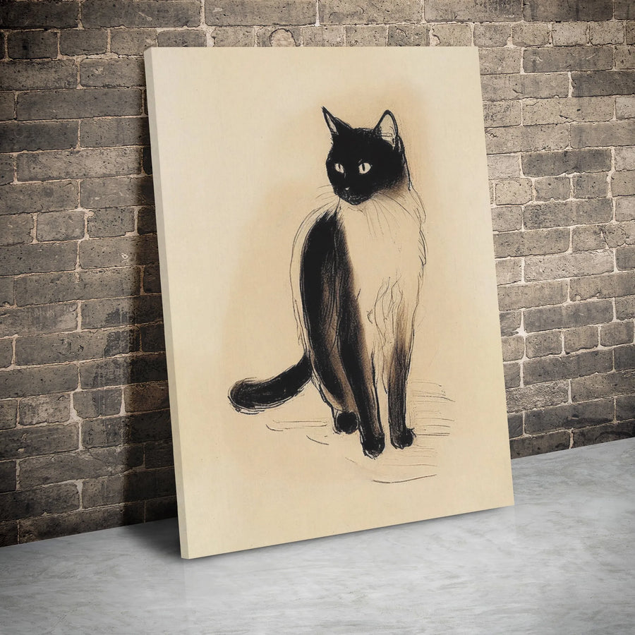 Seated Cat Canvas Wall Art | Vintage Charcoal Sketch Illustration | Gallery Wrap 1.25" Premium Decor | Minimalist Animal Lover Gift