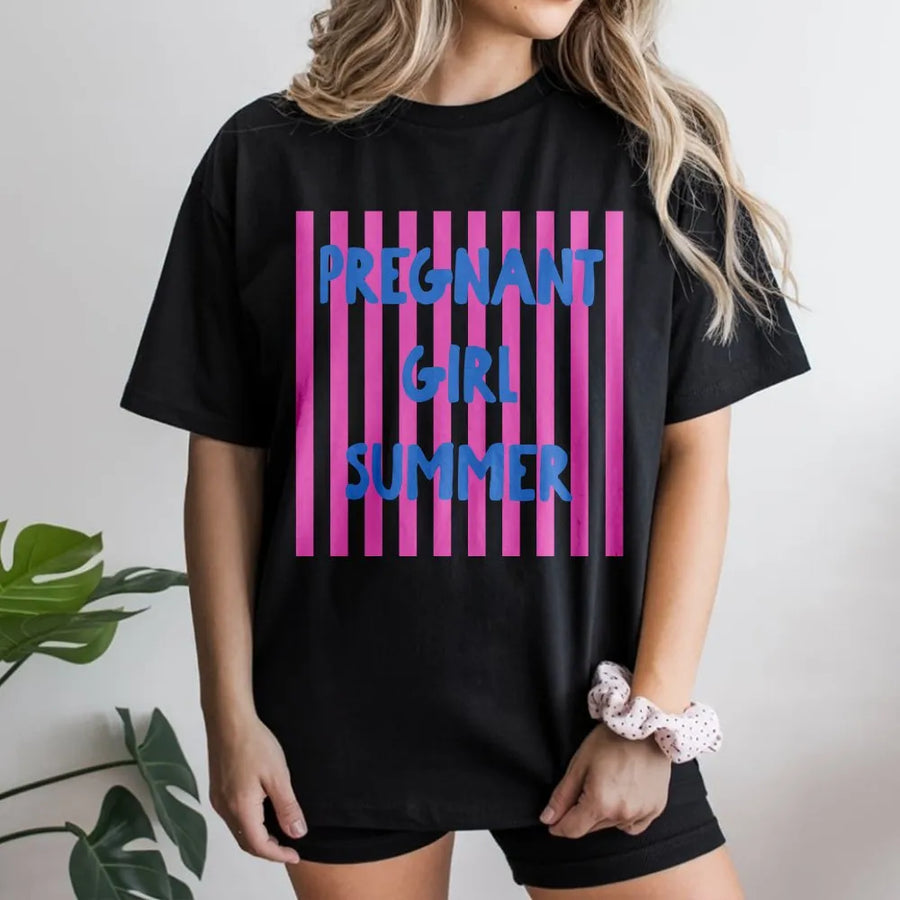 Pregnant Girl Summer T-Shirt | Trendy Pregnancy Announcement Reveal | Soft 100% Cotton Tee | Cute New Mom Gift For Summer