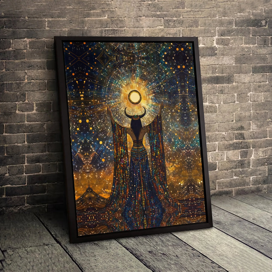 Mystical Goddess Wall Art | Celestial Horned Deity Sun Canvas | 1.25 Inch Gallery Wrap | Spiritual Home Decor Gift