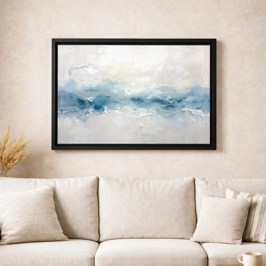 Abstract Blue and White Canvas Wall Art | Modern Coastal Wave Painting | Gallery-Quality 1.25" Profile | Minimalist Home Decor Gift