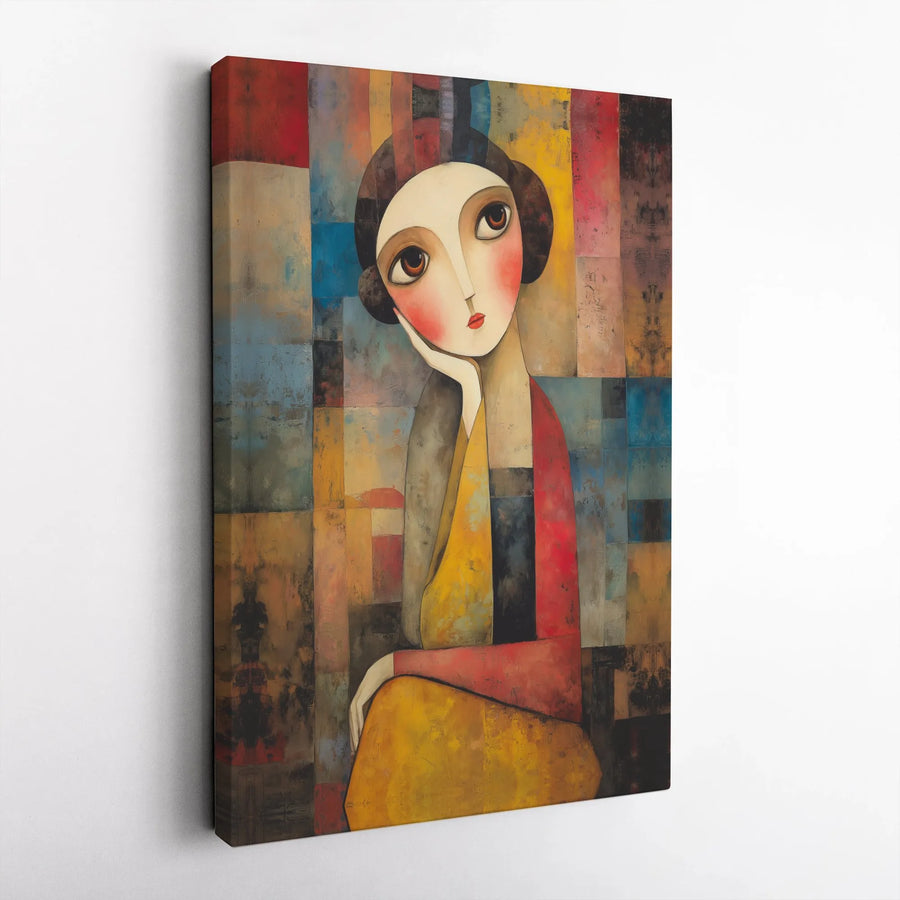 Abstract Woman Portrait Canvas Wall Art | Modern Figurative Painting with Geometric Background | Premium Gallery Wrapped Canvas | Collector's Gift for Art Lovers