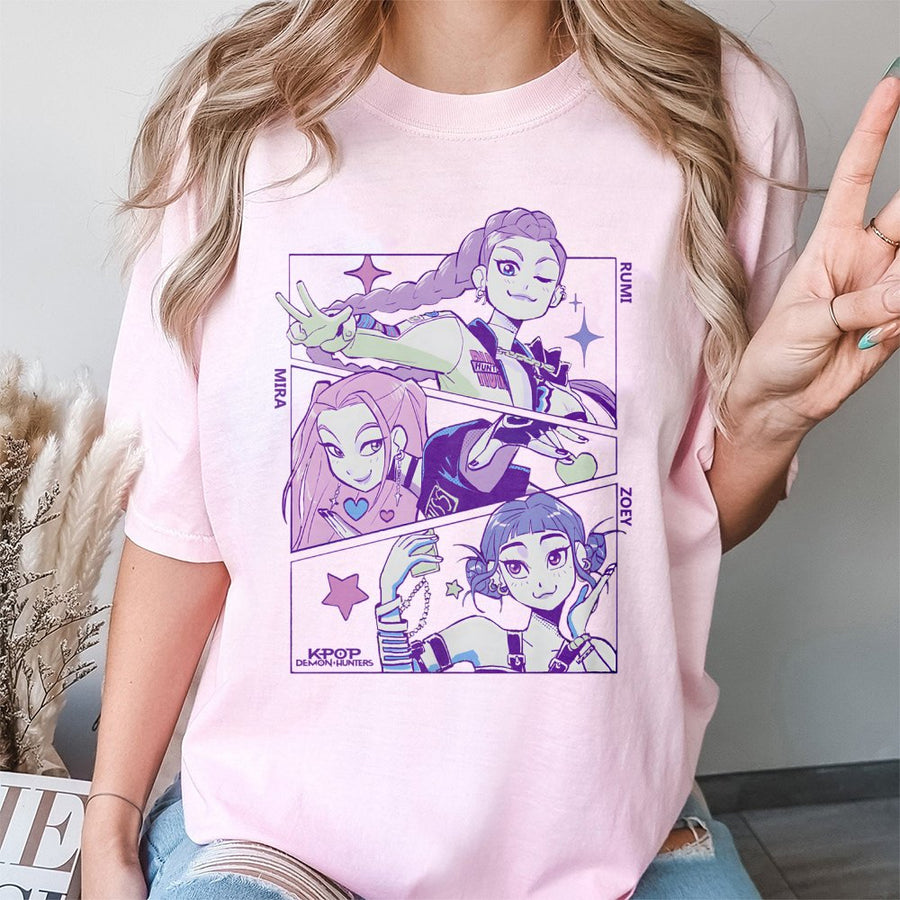 K-Pop Demon Hunters Graphic T-Shirt | Anime Aesthetic Idol Group Design | 100% Premium Cotton Tee | Unique Gift For Music And Manga Fans