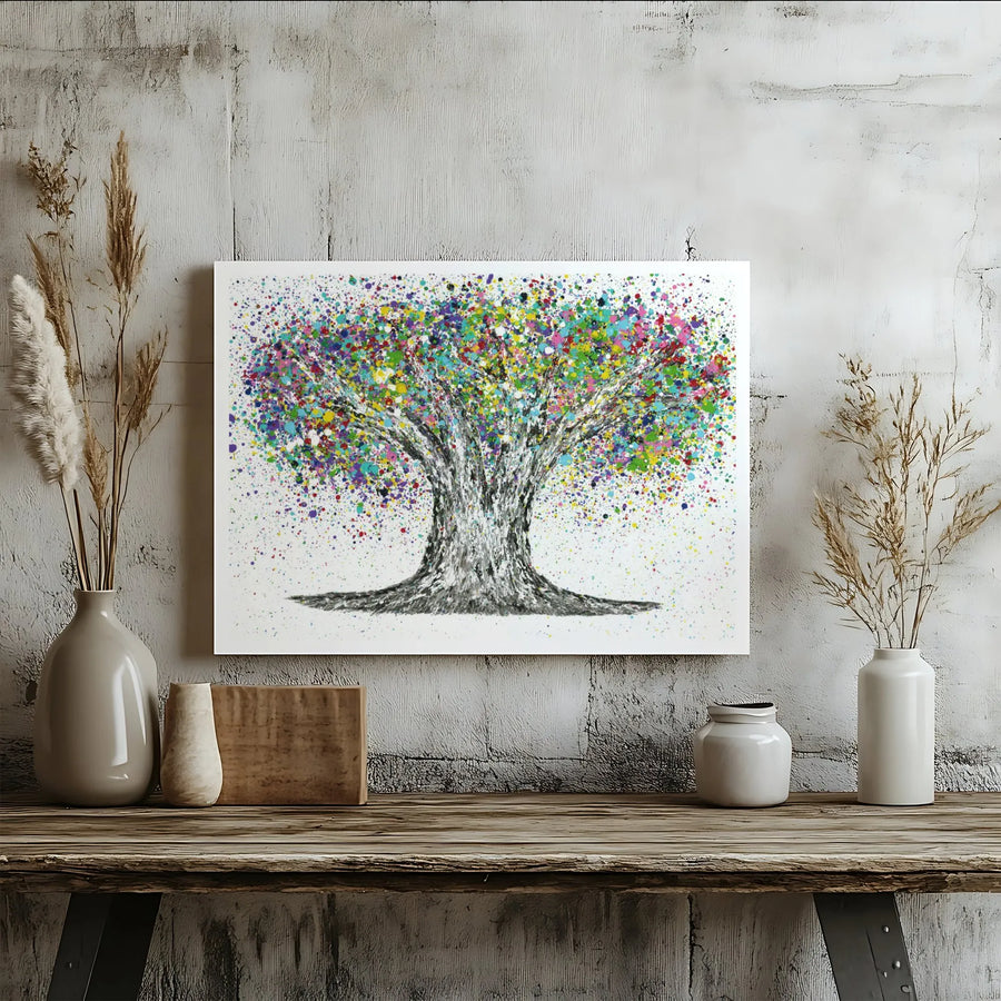Abstract Tree of Life Canvas Art | Colorful Paint Splatter Wall Decor | Premium Gallery Wrap Print | Modern Living Room Gift