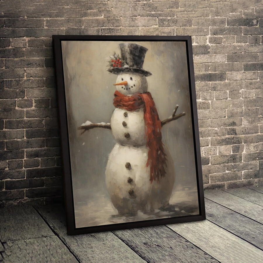 Vintage Christmas Snowman Wall Art | Oil Painting Style Winter Decor | Gallery Quality 1.25" Canvas | Festive Holiday Gift for Home