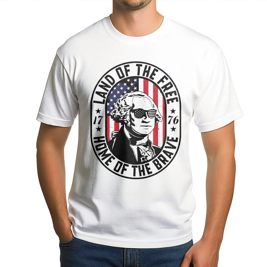 George Washington T-Shirt | Patriotic American Flag Sunglasses Design | 100% Cotton Premium Tee | USA 1776 Independence Day Gift For Men & Women