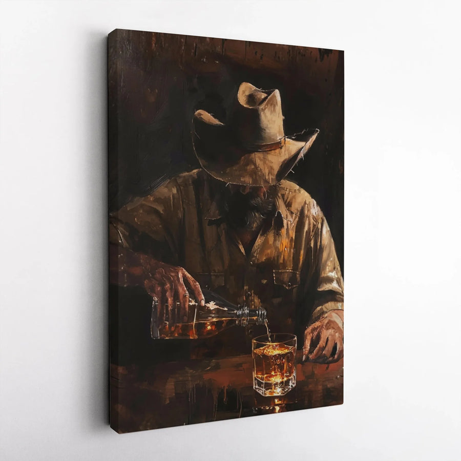 Cowboy Whiskey Canvas Wall Art | Western Bar Painting Print | Premium Gallery Wrapped Canvas | Gift for Men, Man Cave Decor