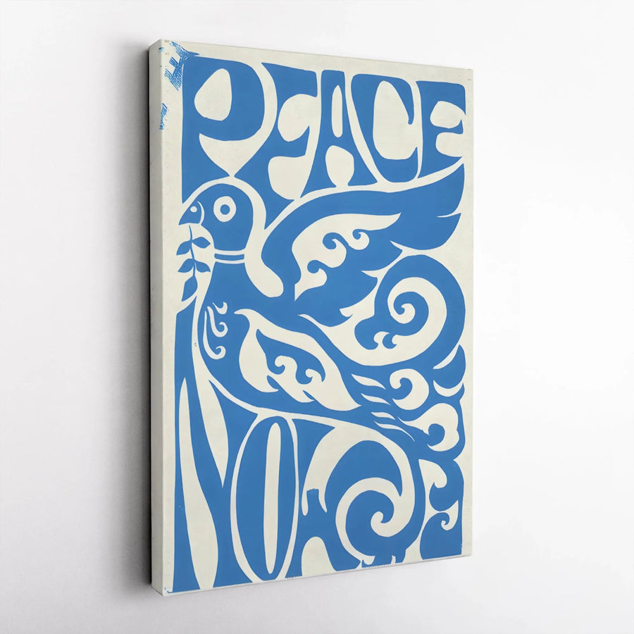 Peace Dove Wall Art | Modern Blue Botanical Illustration | Premium Gallery Wrapped Canvas | Minimalist Home Decor Gift for Living Room