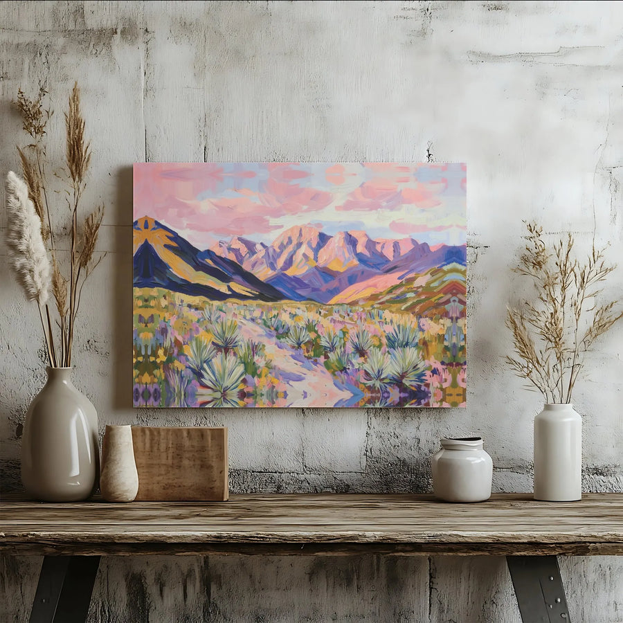 Desert Mountain Canvas Art | Vibrant Sunrise Landscape Print | Premium 1.25" Gallery Wrap | Boho Southwestern Home Decor Wall Hanging