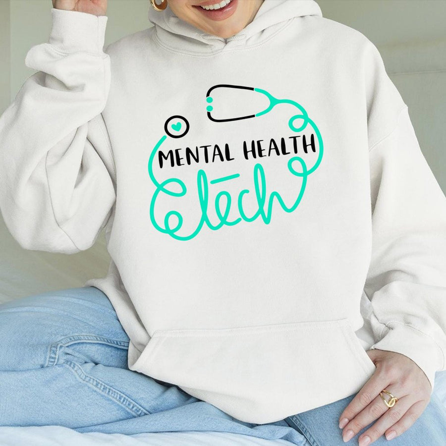 Mental Health Tech Hoodie | Psychiatric Technician Stethoscope Graphic | Premium Cotton-Poly Blend | Gift For Mental Health Workers