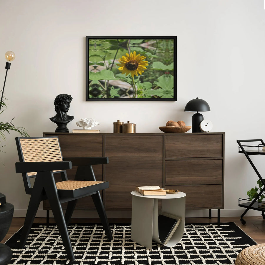 Sunflower Canvas Wall Art | Bee in Garden Nature Print | Premium 1.25 Inch Gallery Wrap | Botanical Home Decor Gift
