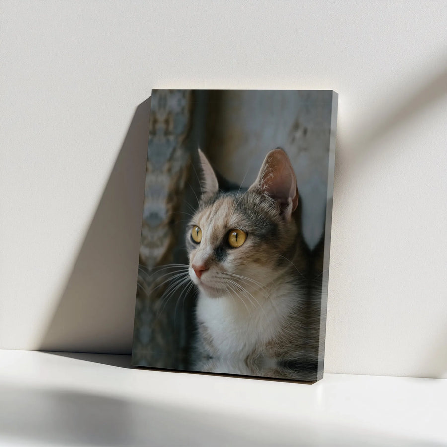 Calico Cat Canvas Wall Art | Realistic Animal Portrait with Yellow Eyes | Premium 1.25” Gallery Wrap | Gift for Cat Lovers & Home Decor