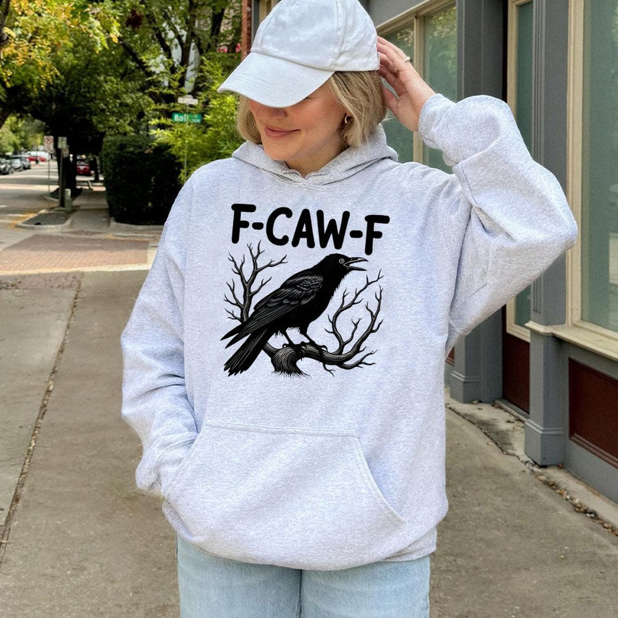F-Caw-F Raven Hoodie | Gothic Crow Graphic Art | Soft Cotton Blend Pullover | Funny Bird Lover Gift for Men & Women